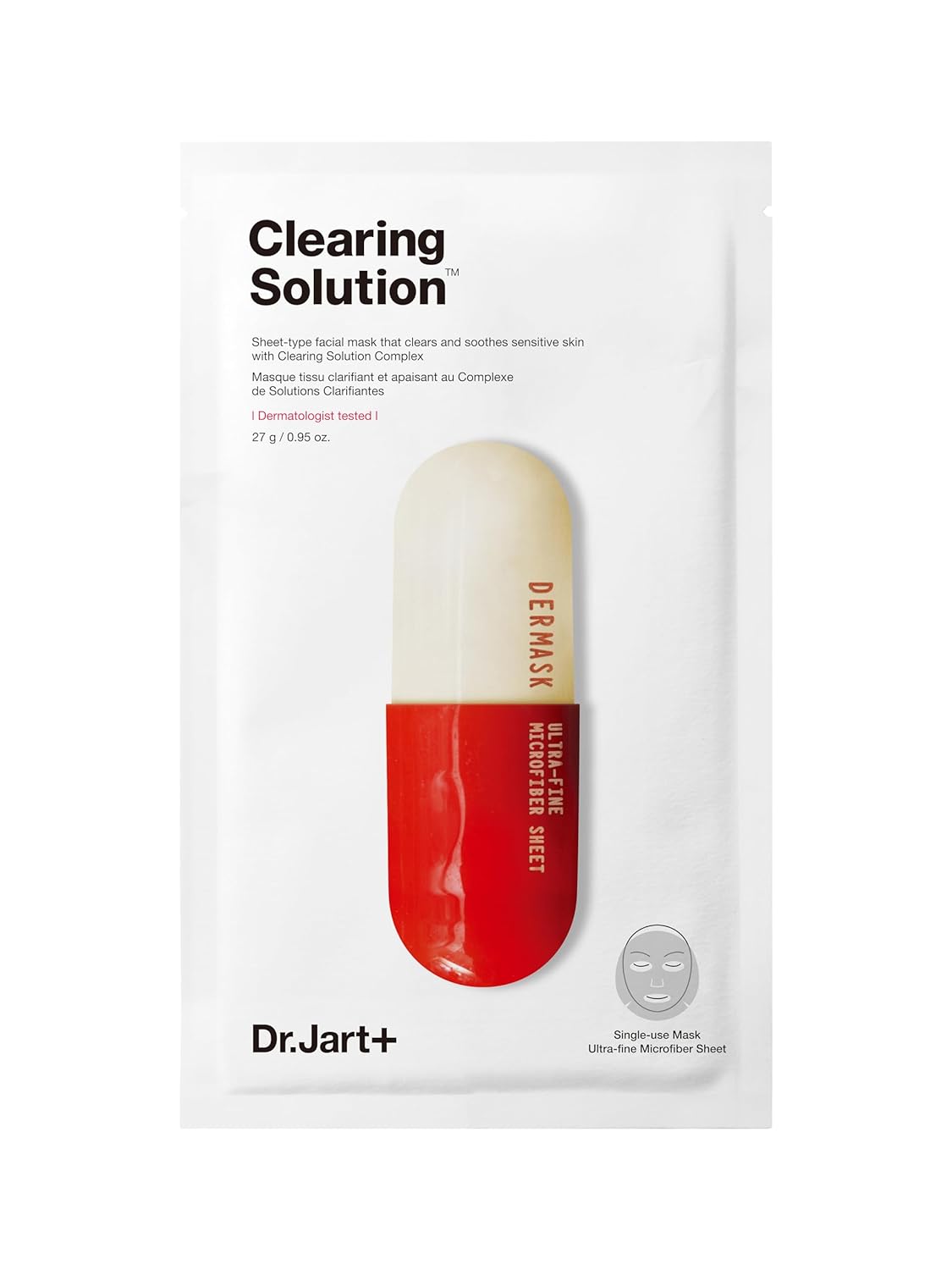 Dr. Jart+, clearing sheet mask, acne face mask Korea, pore cleansing mask, oily skin sheet mask, blemish control mask, Korean skincare acne treatment, microfiber sheet mask