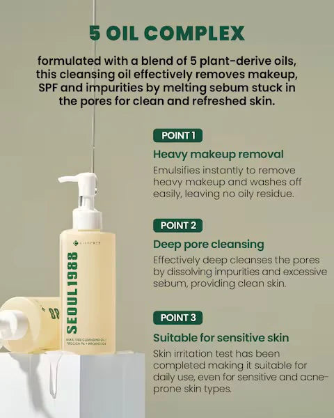 K-Secret - Seoul 1988 Pine Cica 1% + Probiotics Cleansing Oil 200ml - Makeup Stash Pakistan