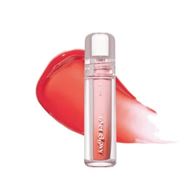 Etude House lip tint, Over Glowy Tint, peach lip tint, glossy lip tint, Korean lip tint, hydrating lip tint, K-beauty makeup, juicy lip gloss tint, non sticky lip tint, peach lipstick, everyday lip tint, glassy lip finish - Makeup Stash Pakistan
