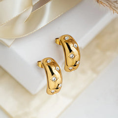 crystal hoop earrings, gold plated hoops women, stainless steel earrings women, sparkly hoop earrings, elegant earrings women, fashion jewelry hoops, lightweight earrings women - Makeupstashpk