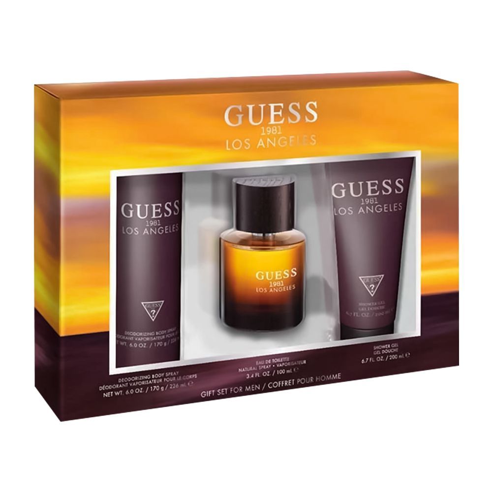 GUESS 1981 LOS ANGELES MEN EDT 3S SET (100ML+200ML SG+226ML DEO) - Makeup Stash Pakistan