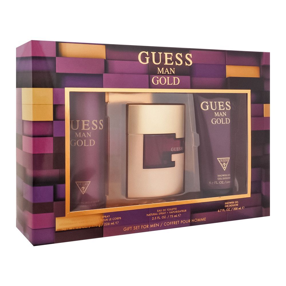 GUESS GOLD MEN EDT 3S SET (100ML+200ML SG+226ML DEO) - Makeup Stash Pakistan