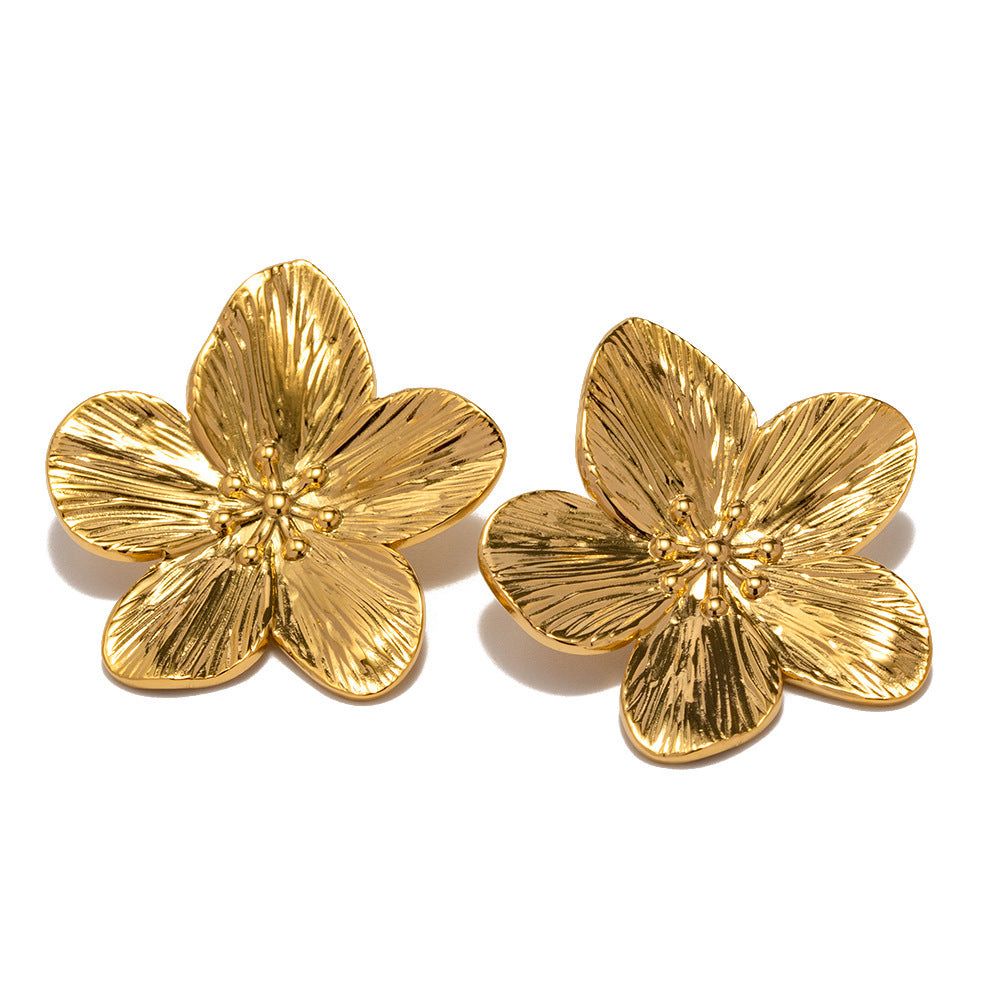 Gold flower earrings, flower stud earrings, floral earrings women, gold plated earrings, five petal flower earrings, women's stud earrings, floral jewelry, elegant earrings, dainty flower earrings, fashion jewelry women, gold stud earrings, gift for her - Makeupstashpk