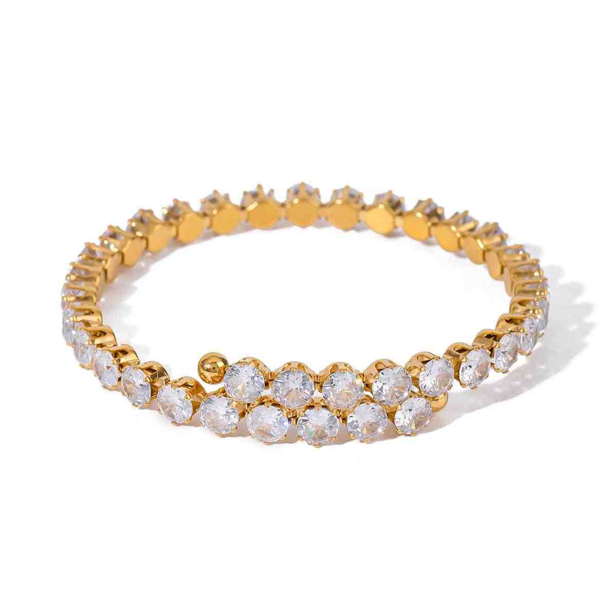 Gold plated bracelet, adjustable bracelet, cubic zirconia bracelet, women's gold bracelet, stainless steel bracelet, crystal bracelet, fashion jewelry, elegant bracelet women, zirconia jewelry, tarnish resistant bracelet, gold jewelry for women, gift for her, dainty bracelet - Makeupstashpk