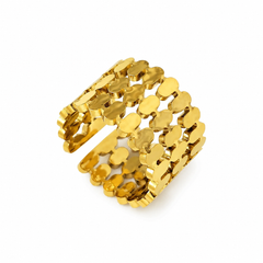 gold plated ring, stainless steel ring, adjustable ring, geometric ring, minimalist ring, women's jewelry, fashion ring, stackable ring, statement ring, gold ring, trendy jewelry, tarnish resistant ring, hypoallergenic jewelry, modern ring - Makeupstashpk