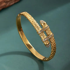gold plated bangle, nail bangle, nail bracelet, nail cuff, stainless steel bangle, gold stainless steel, rhinestone bracelet, rhinestone bangle, cubic zirconia bracelet, cz bracelet, gold cuff bracelet, statement bangle, statement bracelet - Makeupstashpk