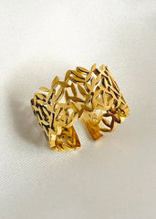 gold plated ring,stainless steel ring,adjustable ring,leaf pattern ring,leaf design jewelry,nature inspired jewelry,hollow out ring,laser cut ring,botanical jewelry,minimalist ring
,gold ring for women - Makeupstashpk