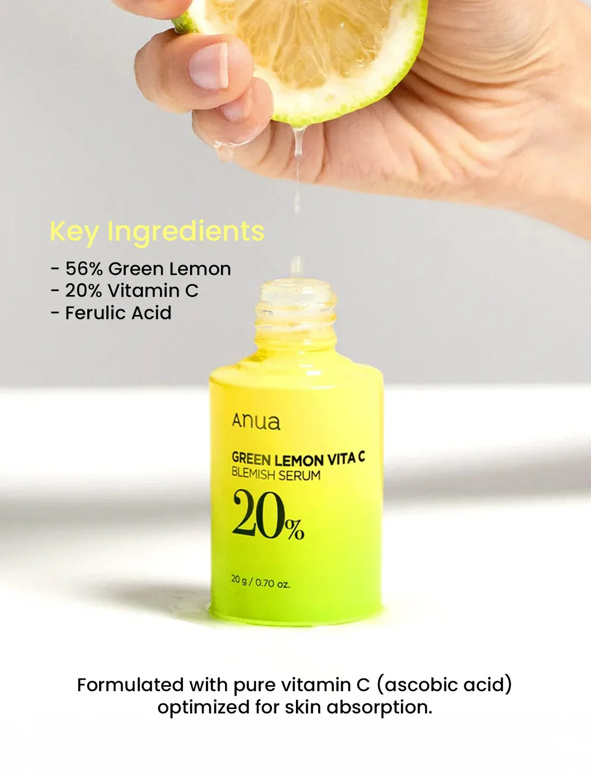 Green Lemon Vita C Blemish Serum, Vitamin C Serum 20g, Brightening Serum, Dark Spot Serum, Lemon Extract Serum, Blemish Control Serum, Hyperpigmentation Treatment, Antioxidant Vitamin C, Hydrating Vitamin C Serum, Korean Skincare Serum, Radiance Boosting Serum, Daily Vitamin C - Makeup Stash Pakistan
