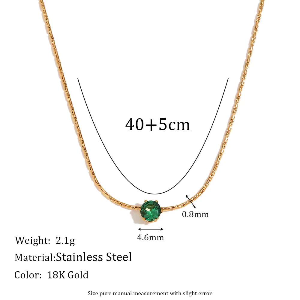 Green crystal necklace, gold plated rope chain necklace, stainless steel necklace women, emerald pendant necklace, dainty chain necklace women, elegant jewelry women - Makeupstashpk