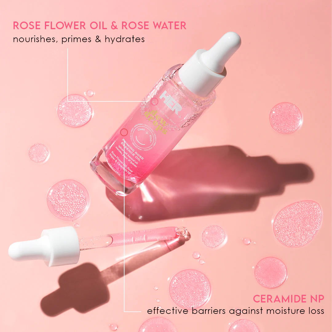 Her Beauty Dew Drops Priming Rose Essence Oil - Makeup Stash Pakistan