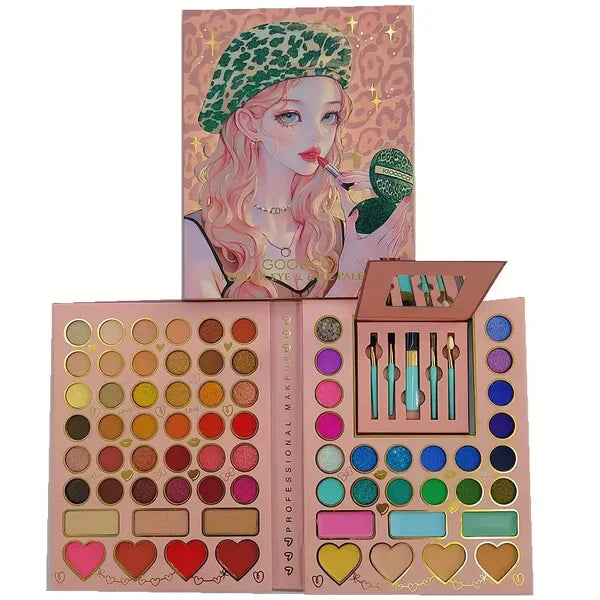 kawaii catcornio palette, 70 color makeup palette, eye and face palette, book makeup kit, travel makeup set, cute makeup palette, professional makeup palette, pigment eyeshadow palette, all in one makeup kit - Makeup Stash Pakistan
