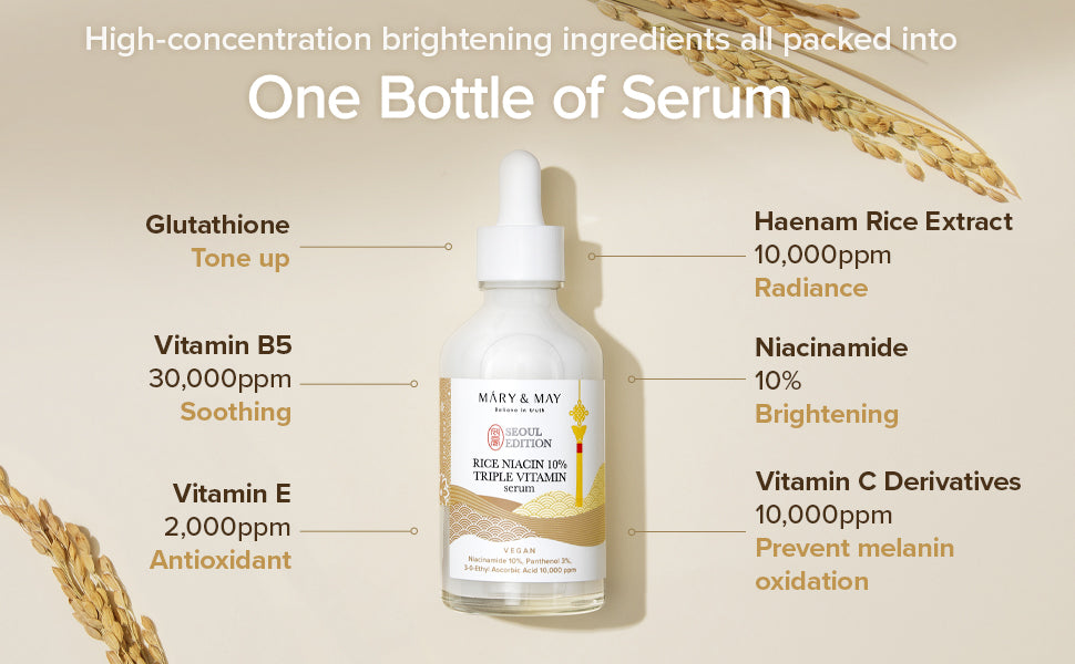 Mary & May - Rice niacin 10% Triple Vitamin Serum 80ml - Makeup Stash Pakistan