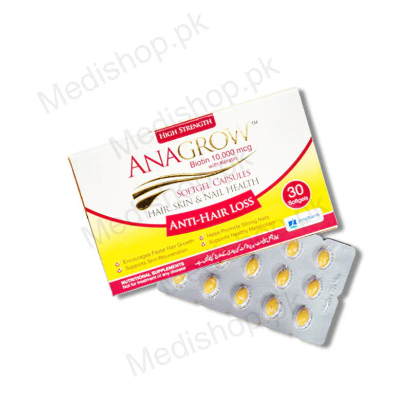 Jenpharm Anagrow Softgel Capsules for Hair Skin & Nails - Makeup Stash Pakistan