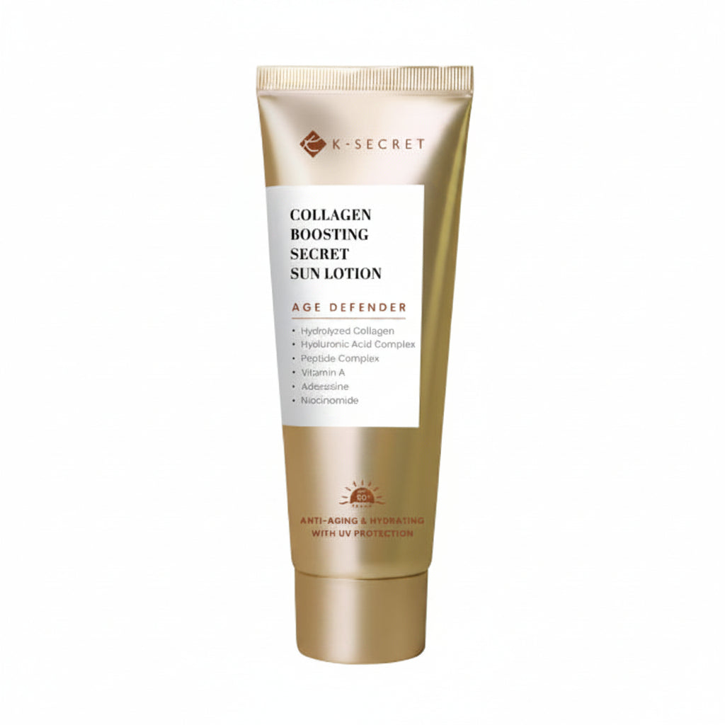 K-Secret Sun Lotion, Korean Sunscreen, Collagen Boosting Sunscreen, SPF Sun Lotion, Korean SPF 50 Sunscreen, Hydrating Sunscreen, Anti Aging Sunscreen, Dewy Finish Sunscreen, Lightweight -Makeupstashpk