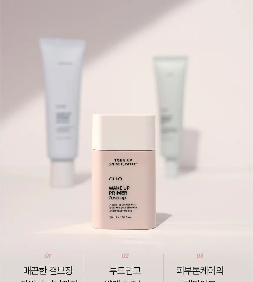 Tone Up Primer, Brightening Primer, Makeup Base Korea, K Beauty Primer, Radiant Skin Primer, Glow Primer, Even Skin Tone Makeup, CLIO Wake Up Primer Tone Up, Lightweight Primer, No Makeup Look, Korean Makeup Base, Beauty Essentials, Face Primer Brightening, Daily Makeup Prep - Makeup Stash Pakistan