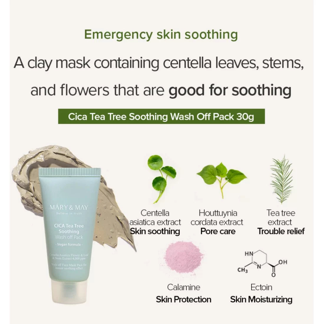 Mary & May Cica Tea Tree Soothing Wash-Off Mask 30g – Calming & Hydrating Face Mask