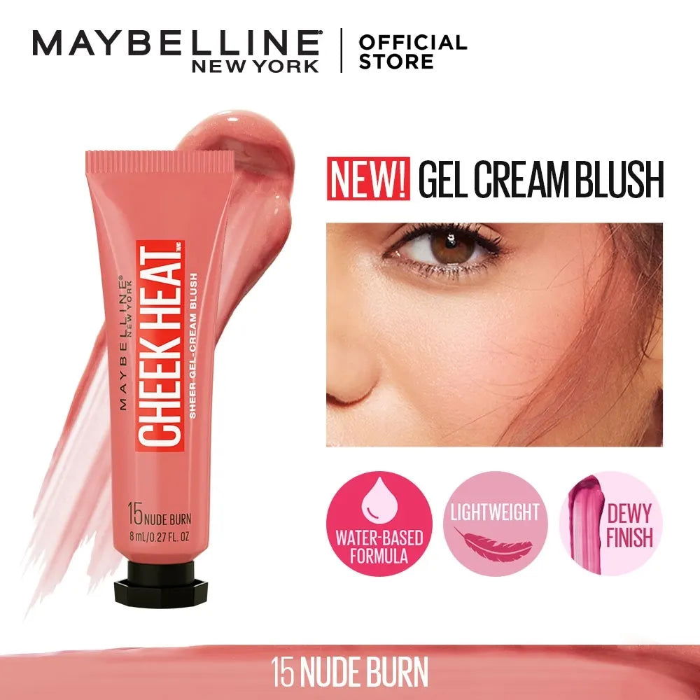 Maybelline New York, Cheek Heat, Cheek Heat Blush, Super Gel Cream Blush, Nude Burn, Gel Cream Blush, Liquid Blush, Cream Blush, Dewy Blush, Natural Blush, Buildable Blush, Face Makeup, - Makeup Stash Pakistan