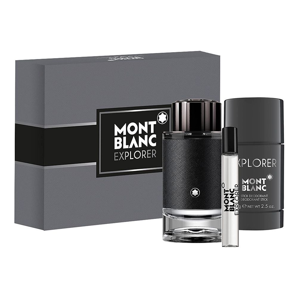 Mont Blanc Explorer Men Edp 3S Set (100Ml+7.5Ml+ 75G Deostick+Hard Box) - Makeup Stash Pakistan