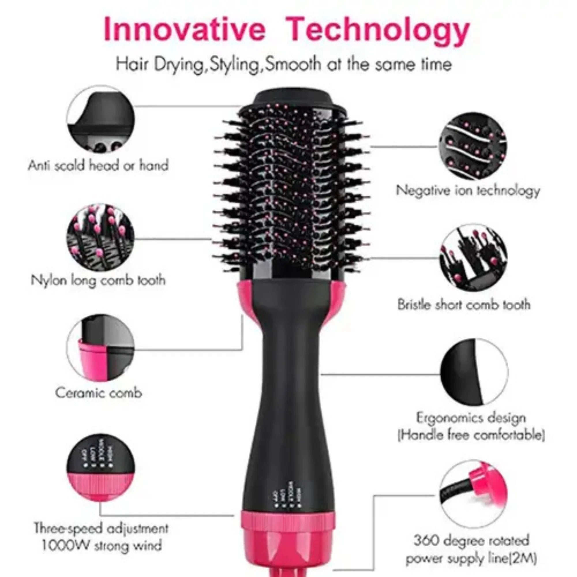 One Step Hot Air Brush, Hair Dryer Brush, Hot Air Brush Dryer, Hair Straightener Brush, Volumizing Hair Styler, Blow Dryer Brush, Hair Styling Tool, Frizz Control Hair Brush, Salon Hair Styler, Hair Dryer and Straightener, Hot Air Styler, Hair Volume Brush, Professional Hair Brush Dryer, Fast Hair Dryer Brush- Makeup Stash Pakistan