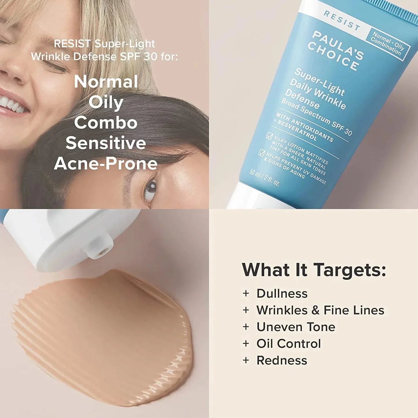 Paula's Choice ,Super-Light ,Daily Wrinkle Defense, SPF 30, Matte Tinted ,Mineral, Sunscreen for Oily, Combination Skin,Makeupstashpk