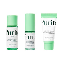 Purito Centella kit, Centella mini set Korea, sensitive skin skincare set, travel skincare kit, Korean skincare mini set, soothing skincare routine, Centella asiatica products, Purito unscented line, acne calming kit, Korean skincare Pakistan - Makeup Stash Pakistan
