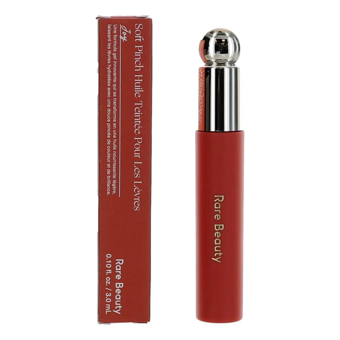 Rare Beauty lip oil, Soft Pinch Tinted Lip Oil Joy, Rare Beauty Joy, hydrating lip oil, glossy lip tint, peachy coral lip tint, non sticky lip oil, tinted lip gloss, Selena Gomez makeup, moisturizing lip oil, everyday lip tint, natural glossy lips, long lasting lip oil, lip care makeup, Rare Beauty products - Makeup Stash Pakistan