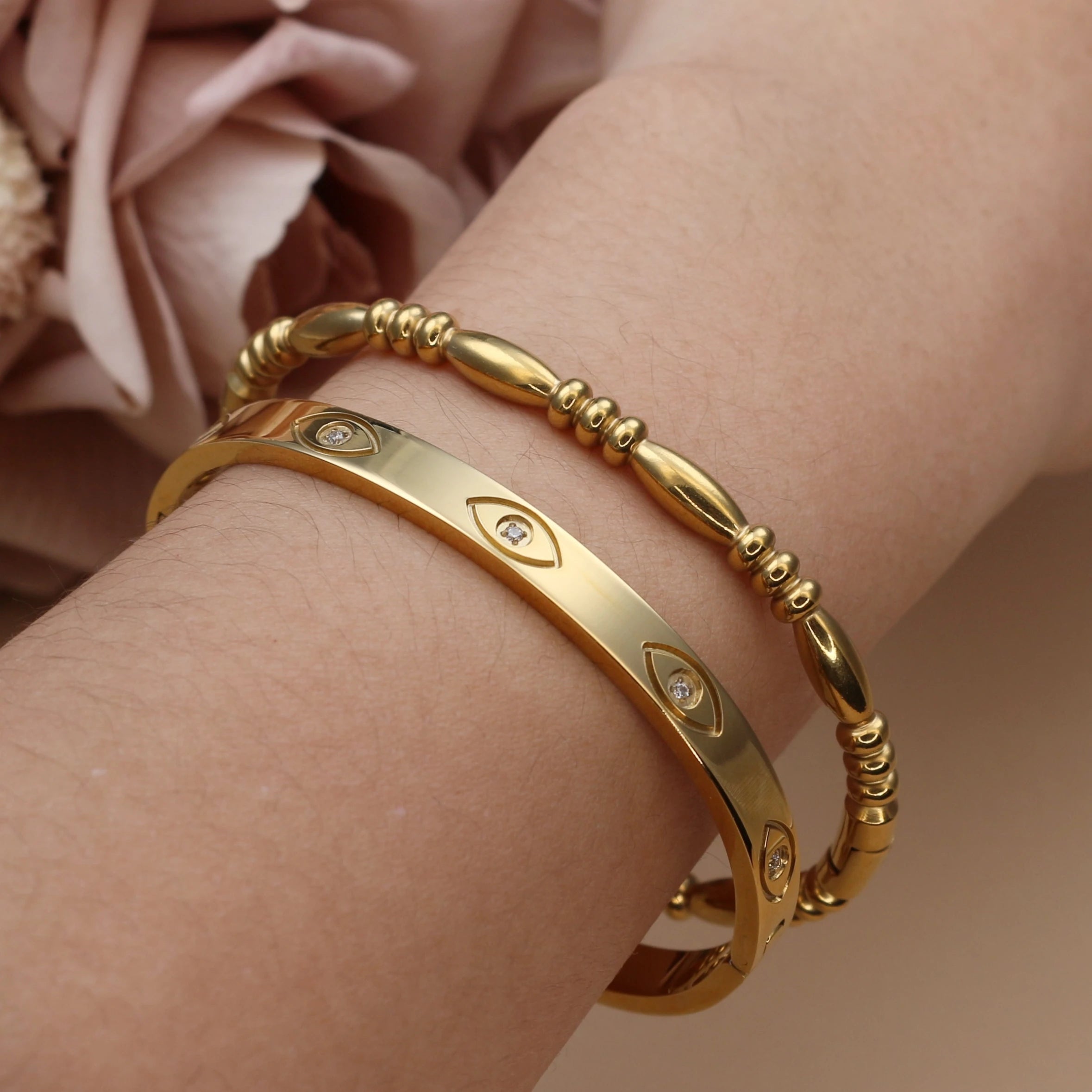 xiyilov bangles, gold plated bangles women, stainless steel bracelets women, stackable bangles, elegant bangle set, luxury fashion jewelry, women bangles - Makeupstashpk