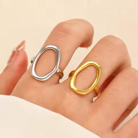 oval cut out ring, stainless steel ring women, minimalist ring, statement ring women, fashion jewelry, modern ring, women's accessories, geometric jewelry, stainless steel jewelry, trendy ring women, elegant ring - Makeupstashpk