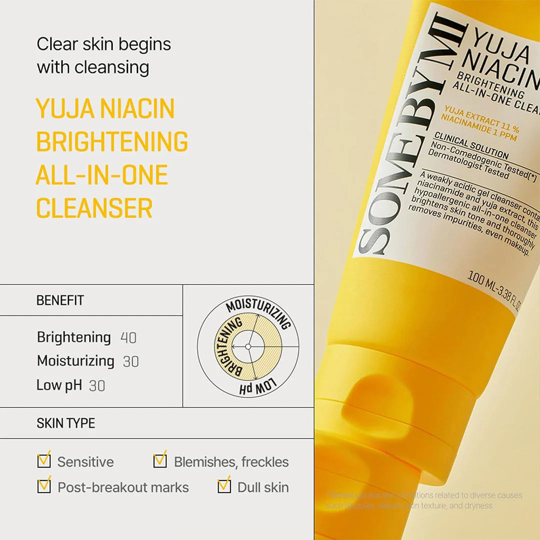 Some By Mi Yuja Niacin Brightening All-In-One Cleanser 100ml | Glow Boosting Face Wash for Dark Spots & Dull Skin