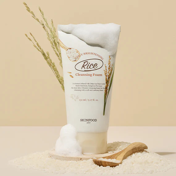 Rice brightening foam, korean face cleanser, gentle cleansing foam, brightening face wash, k beauty cleanser, daily facial cleanser, glowing skin cleanser, rice extract skincare, - Makeup Stash Pakistan