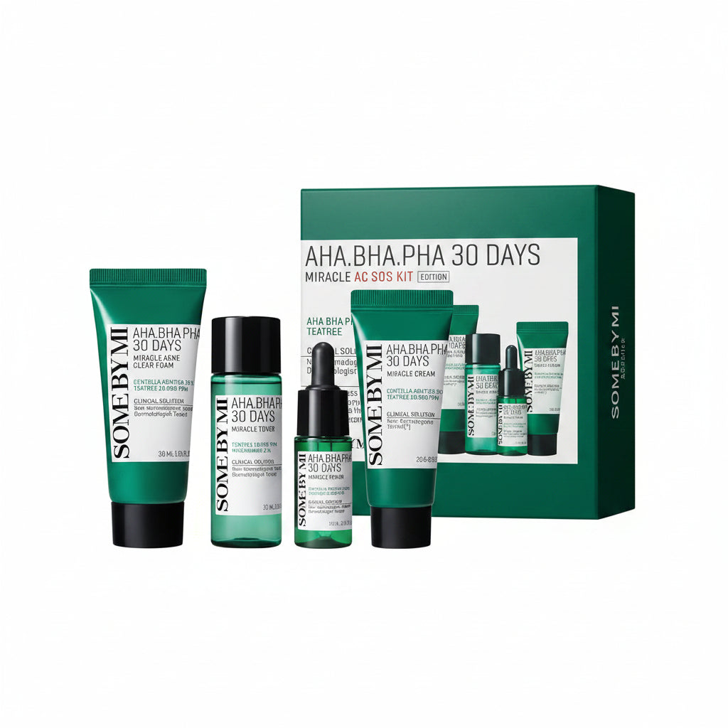 Some By Mi Starter Kit, AHA BHA PHA Kit, Korean Skincare Set, Acne Care Kit, Korean Beauty Pakistan, Some By Mi Pakistan, Acne Prone Skin Care, Travel Skincare Kit, Korean Acne Treatment, Tea Tree Skincare, Miracle Starter SOS Kit, Oily Skin Routine, Korean Toner Serum Cream - Makeupstashpk