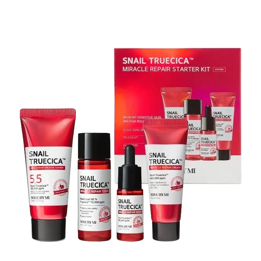Snail Truecica Kit, Korean Repair Skincare Set, Acne Scar Care Kit, Barrier Repair Skincare, Korean Skincare Pakistan, Snail Repair Products, Sensitive Skin Care Set, Some By Mi Pakistan, Black Snail Skincare, Hydrating Repair Kit, Soothing Skincare Routine,-Makeup Stash Pakistan