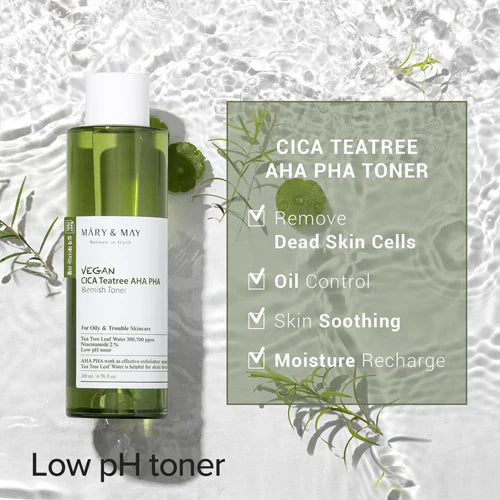 Mary & May - Cica Tea Tree AHA PHA blemish Toner 30ml - Makeup Stash Pakistan
