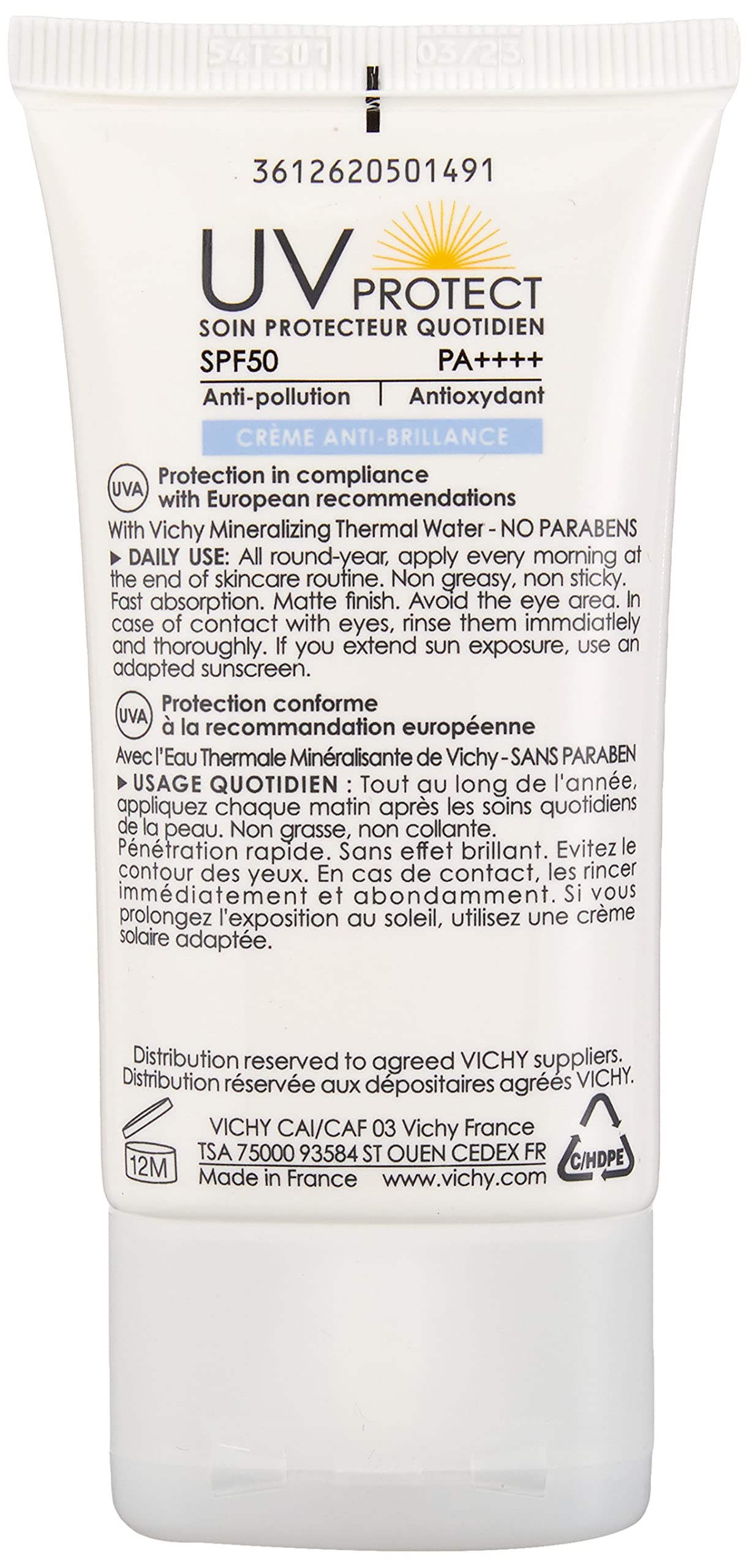Vichy UV Protect SPF 50 Anti-Shine Sun Cream SPF 50 40 ML - Makeup Stash Pakistan