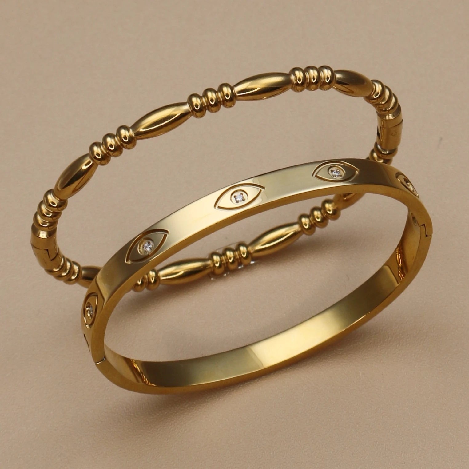 xiyilov bangles, gold plated bangles women, stainless steel bracelets women, stackable bangles, elegant bangle set, luxury fashion jewelry, women bangles - Makeupstashpk