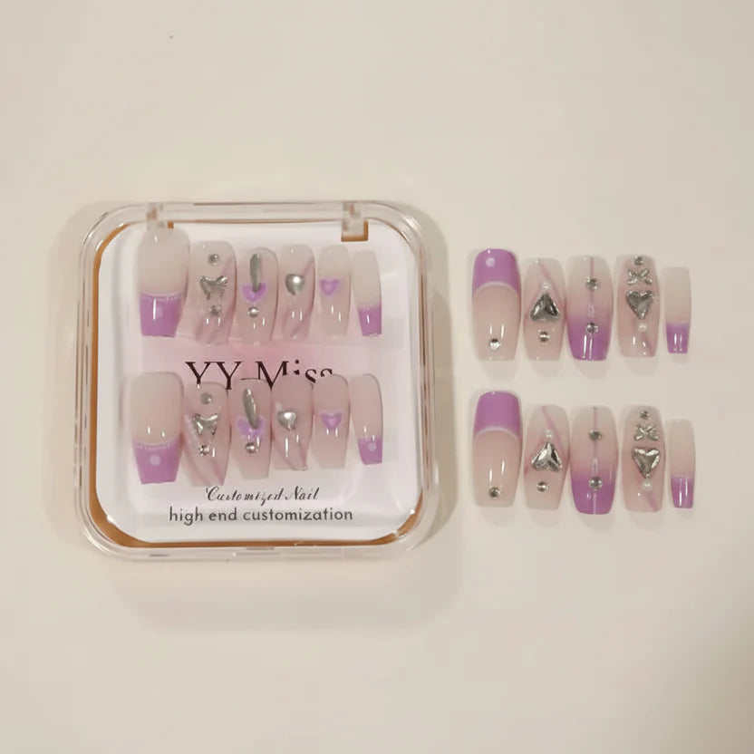  Press-On Nails , Artificial Nails, Double-Sided, Nail Glue Stic, Reusable False Nails, Salon Style Sake Nails , Trendy Fake Nails , Makeupsashpk