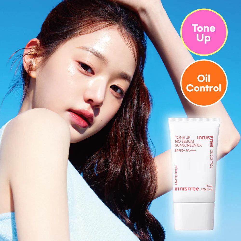 Innisfree - Tone-Up No Sebum Sunscreen Ex SPF50+ PA++++ 60ml - Makeup Stash Paakistan