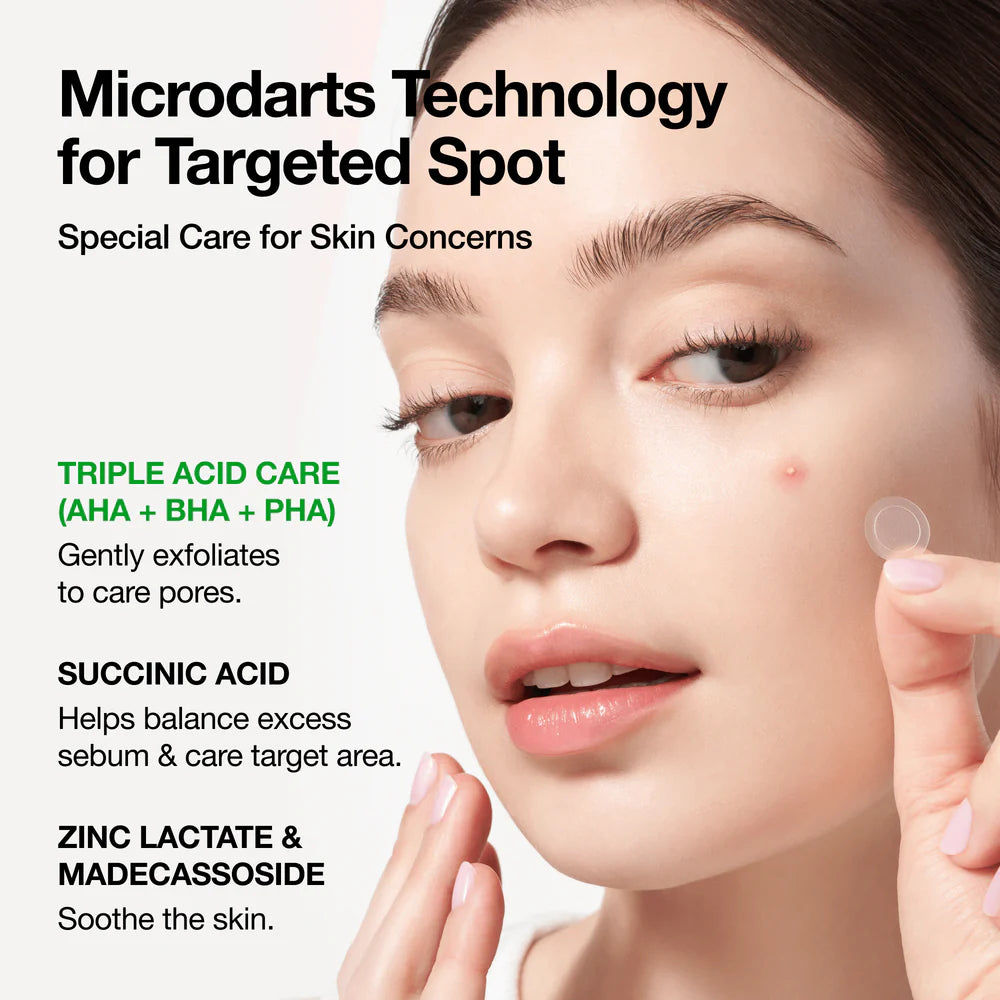 anua acne patch, microdart patch, spot care patch, acne patch, pimple patch, blemish treatment, korean skincare, acne skincare, breakout treatment, spot patch, triple acid patch, pore care, acne prone skin - Makeupstashpk