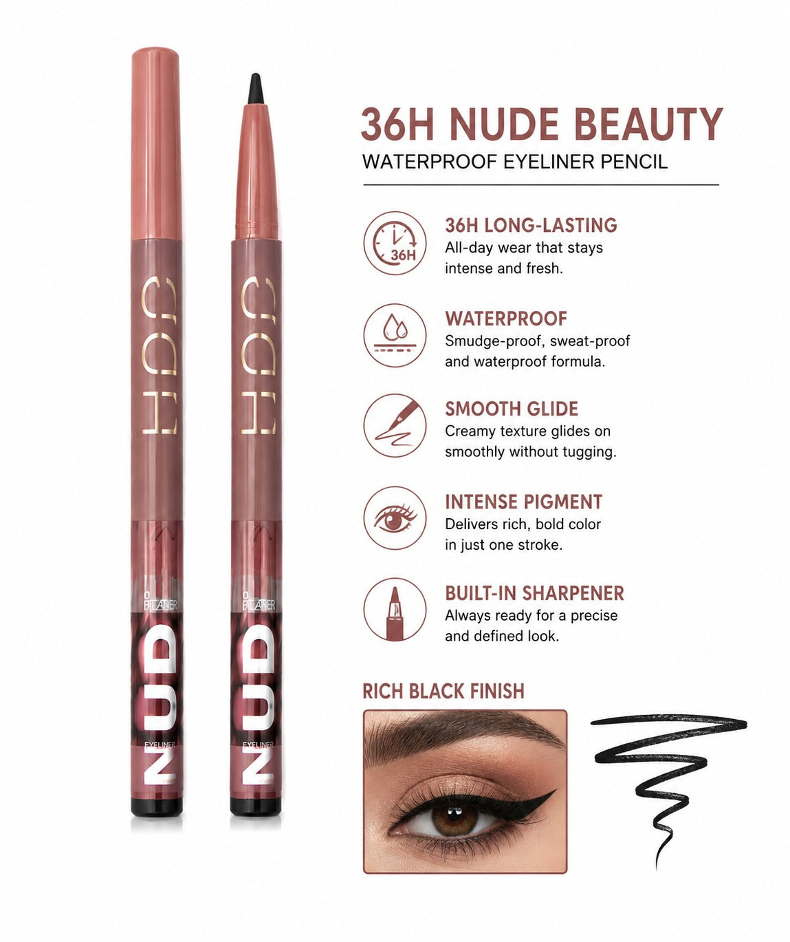 HUXIABEAUTY, HUXIABEAUTY Eyeliner, NUDE Eyeliner, Waterproof Eyeliner, Liquid Eyeliner, Precision Eyeliner, Eyeliner Pencil, 36H Eyeliner, Long Lasting Eyeliner, Smudge Proof Eyeliner, Quick Dry Eyeliner, Black Eyeliner, Matte Eyeliner, Eye Makeup, Waterproof Makeup, Winged Eyeliner - Makeupstashpk