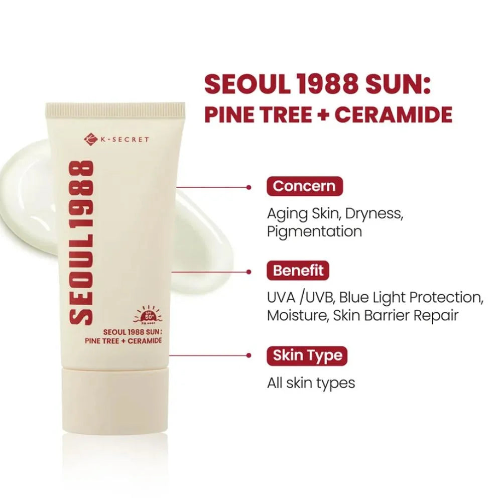 K-Secret - Seoul 1988 Pine Tree + Ceramide Sun Cream 50ml -Makeup Stash Pakistan