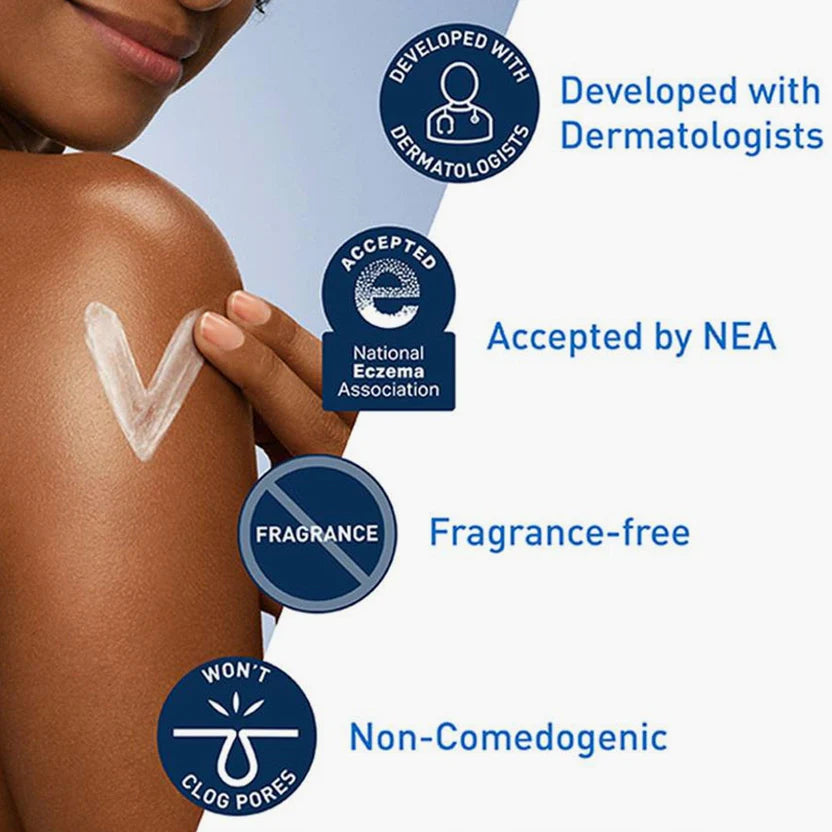 CeraVe Lotion,hydrating body lotion, moisturizer for dry skin, ceramide moisturizer, daily moisturizing lotion, CeraVe skincare, fragrance free lotion, lightweight moisturizer, hyaluronic acid lotion, face and body lotion, non comedogenic moisturizer, sensitive skin lotion, dry skin moisturizer - Makeup Stash Pakistan