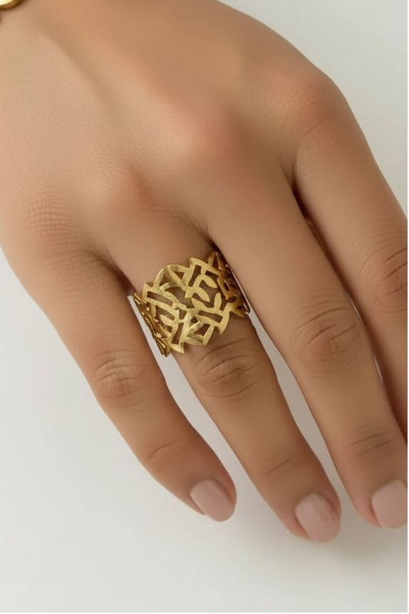 gold plated ring,stainless steel ring,adjustable ring,leaf pattern ring,leaf design jewelry,nature inspired jewelry,hollow out ring,laser cut ring,botanical jewelry,minimalist ring
,gold ring for women - Makeupstashpk