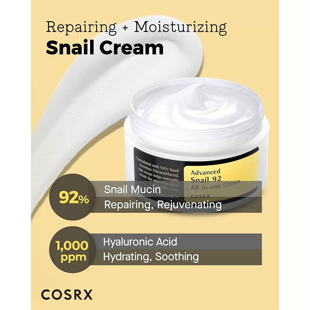 COSRX Advanced Snail 92 All In One Cream 100ml – Repairing & Hydrating Snail Mucin Moisturizer
