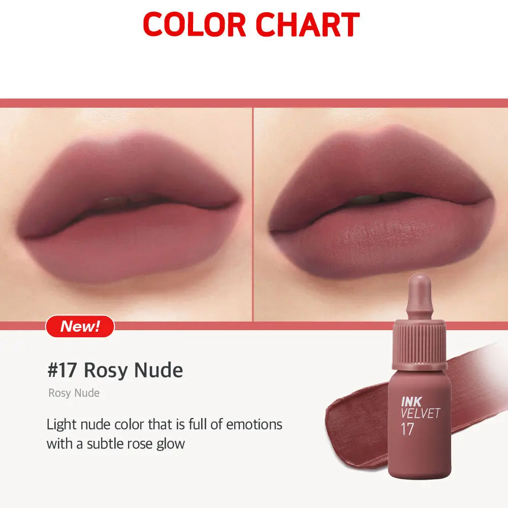 Peripera Ink The Velvet Lip Tint No.17 Rosy Nude 4g | Soft Matte Korean Lip Tint, Natural Everyday Shade
