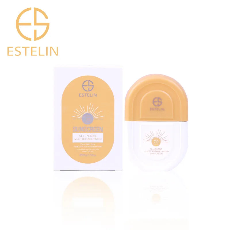 Estelin Sunscreen,Tinted Sunscreen SPF 70,Multi Defense Sunscreen,Estelin SPF 70 PA+++,Broad Spectrum Sunscreen,Face Sunscreen,Tinted Sunblock,Daily Sunscreen,High Protection Sunscreen,Sunscreen With Tint, Daily Sun Protection,No White Cast Sunscreen, Hydrating Tinted Sunscreen - Makeupstashpk