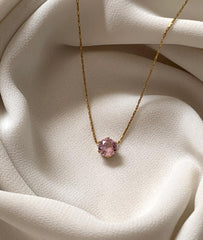 pink crystal necklace, gold plated rope chain necklace, stainless steel necklace women, dainty pink pendant necklace, elegant jewelry women, minimalist necklace women - Makeupstashpk