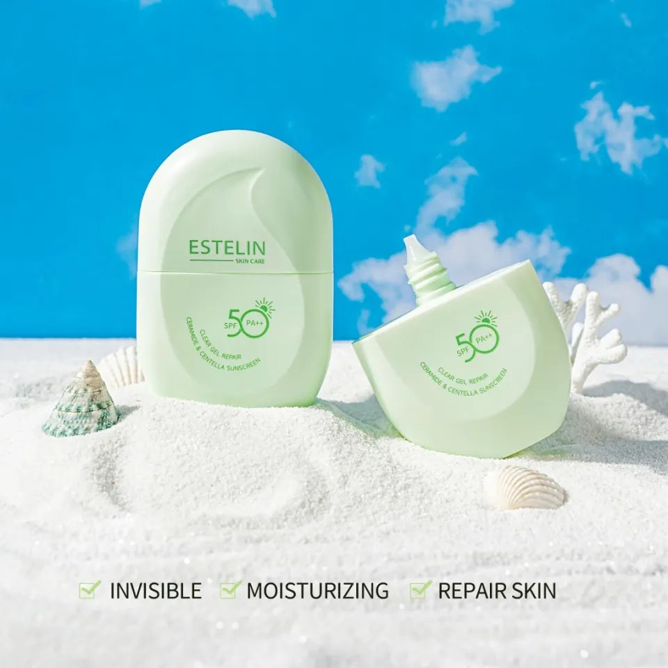 Estelin Clear Gel Repair Sunscreen SPF50+ | Ceramide & Centella | 60g
