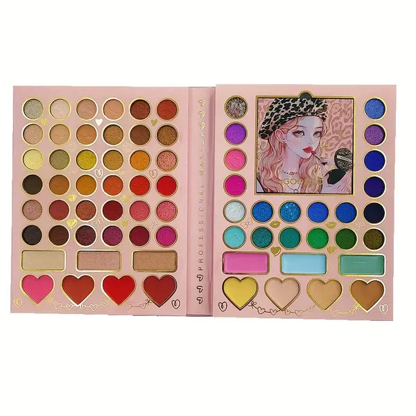 kawaii catcornio palette, 70 color makeup palette, eye and face palette, book makeup kit, travel makeup set, cute makeup palette, professional makeup palette, pigment eyeshadow palette, all in one makeup kit - Makeup Stash Pakistan