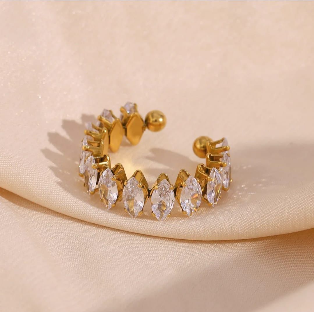 gold plated ring, adjustable ring women, zircon crystal ring, marquise cut zircon ring, stainless steel ring, gold adjustable ring, statement ring women, elegant zircon jewelry, women's fashion ring, crystal ring gold - Makeupstashpk