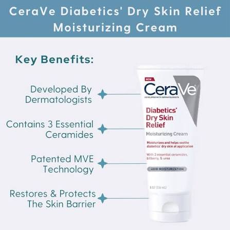 CeraVe Diabetics Cream, Diabetic Skin Care, Dry Skin Cream, Moisturizing Cream, Extra Dry Skin, Ceramide Cream, Sensitive Skin Care, Skin Barrier Repair, Urea Cream, Fragrance Free Moisturizer,- Makeup Stash Pakistan